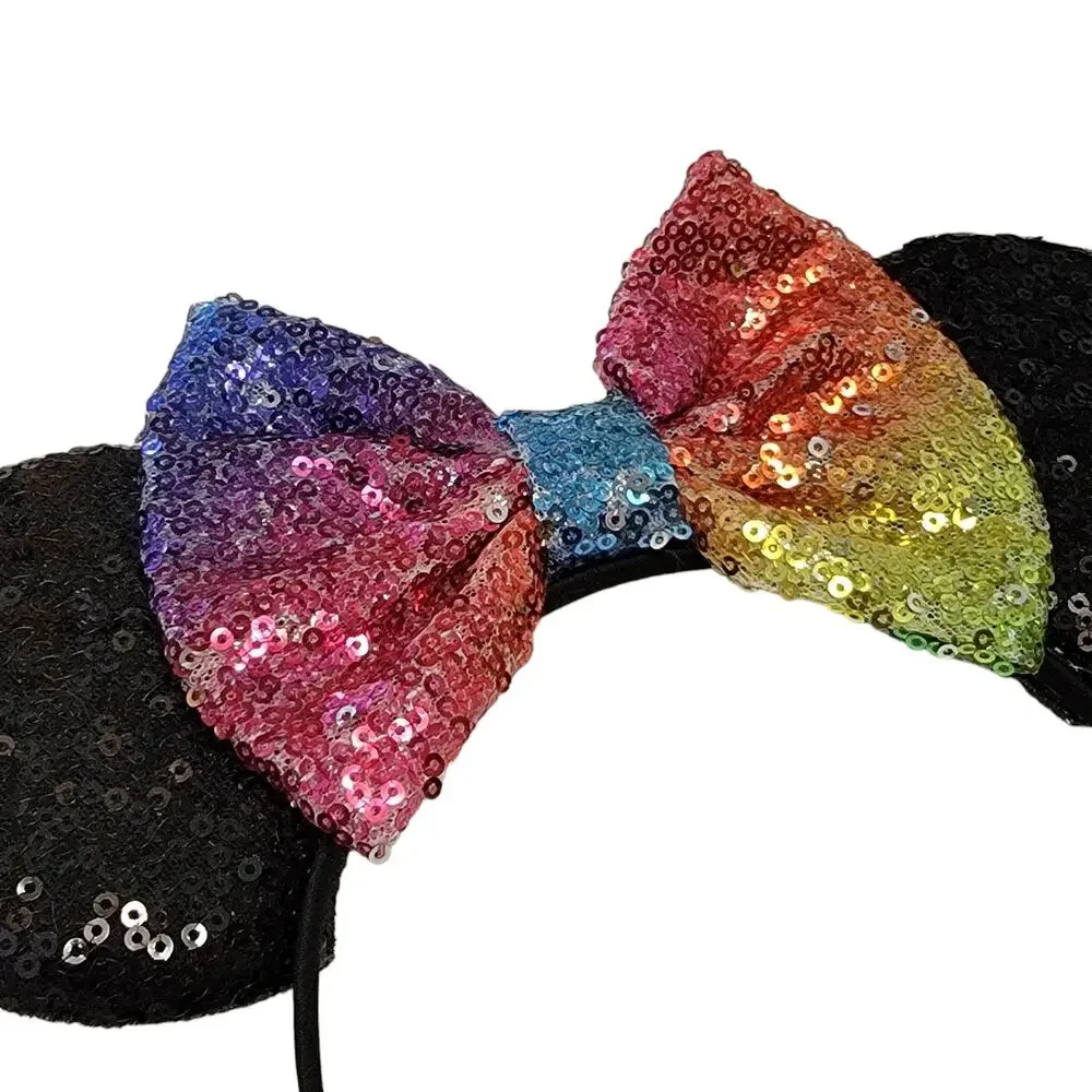 Sequin‎ Mouse Ears Headband Ombre Rainbow Bow Girls OS Party Favors Accessories